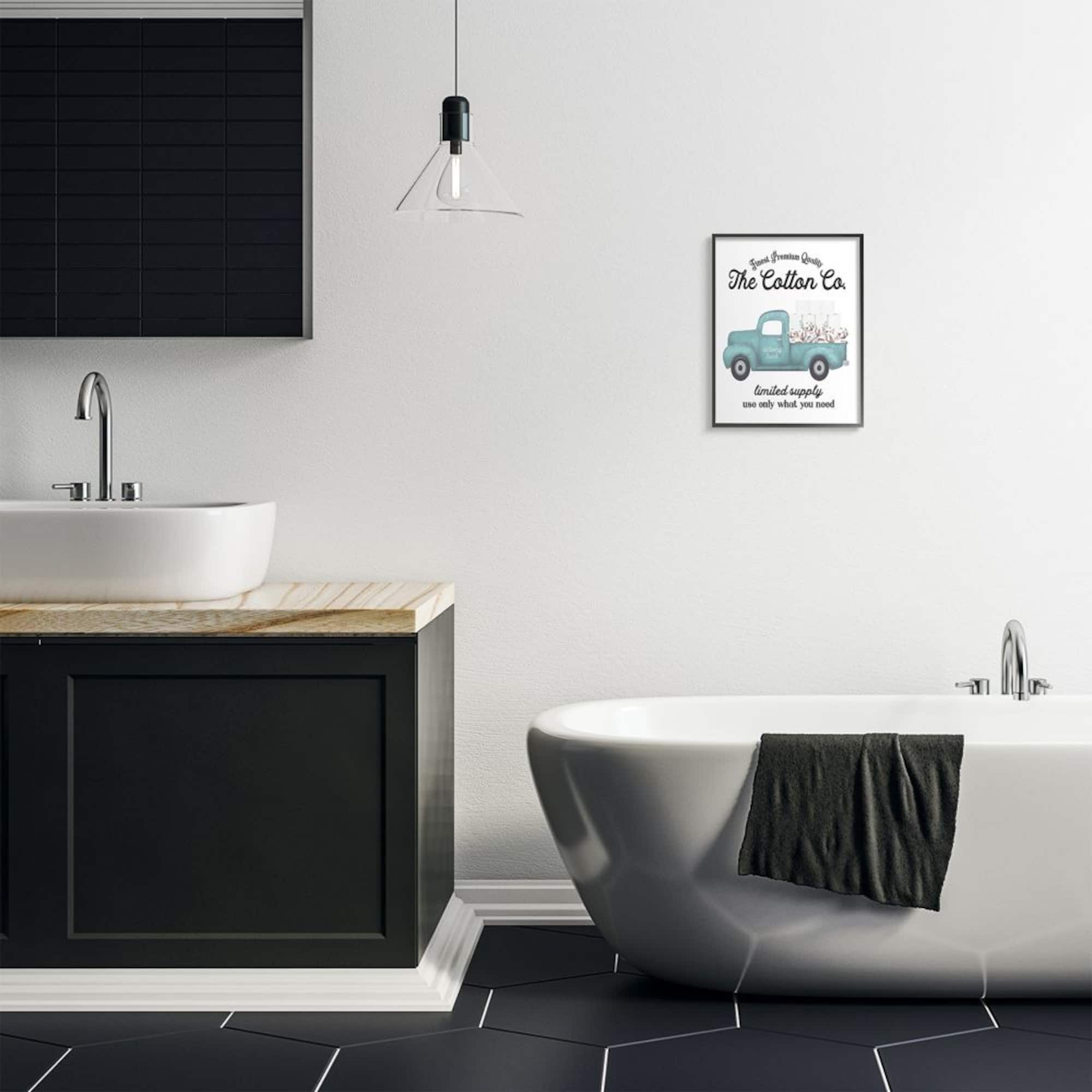 Stupell Industries Toilet Paper Family Bathroom Sign Premium Cotton Truck Framed Wall Art